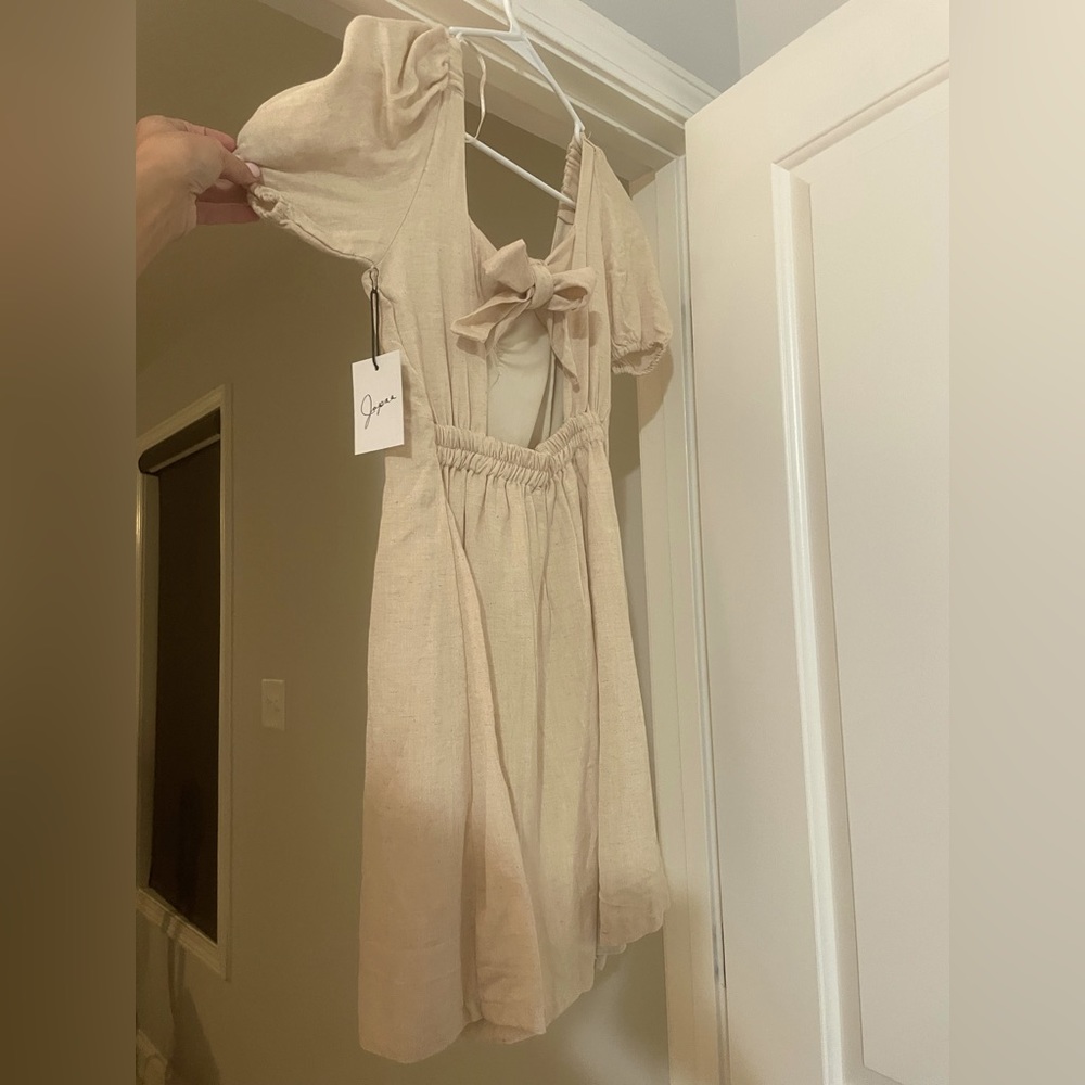 Tan linen backless dress